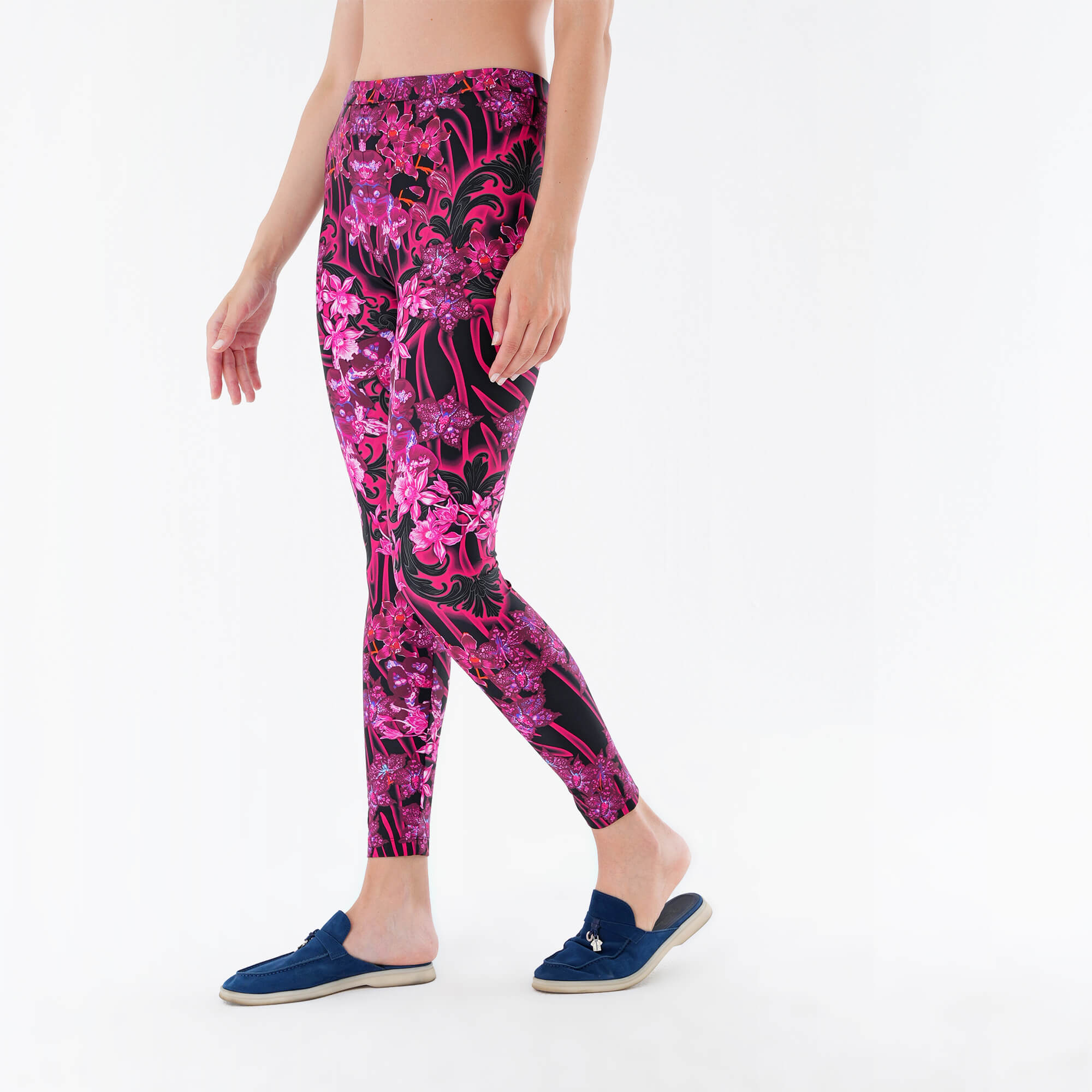 Versace- Fuschia & Black Floral  Printed Leggings IT42